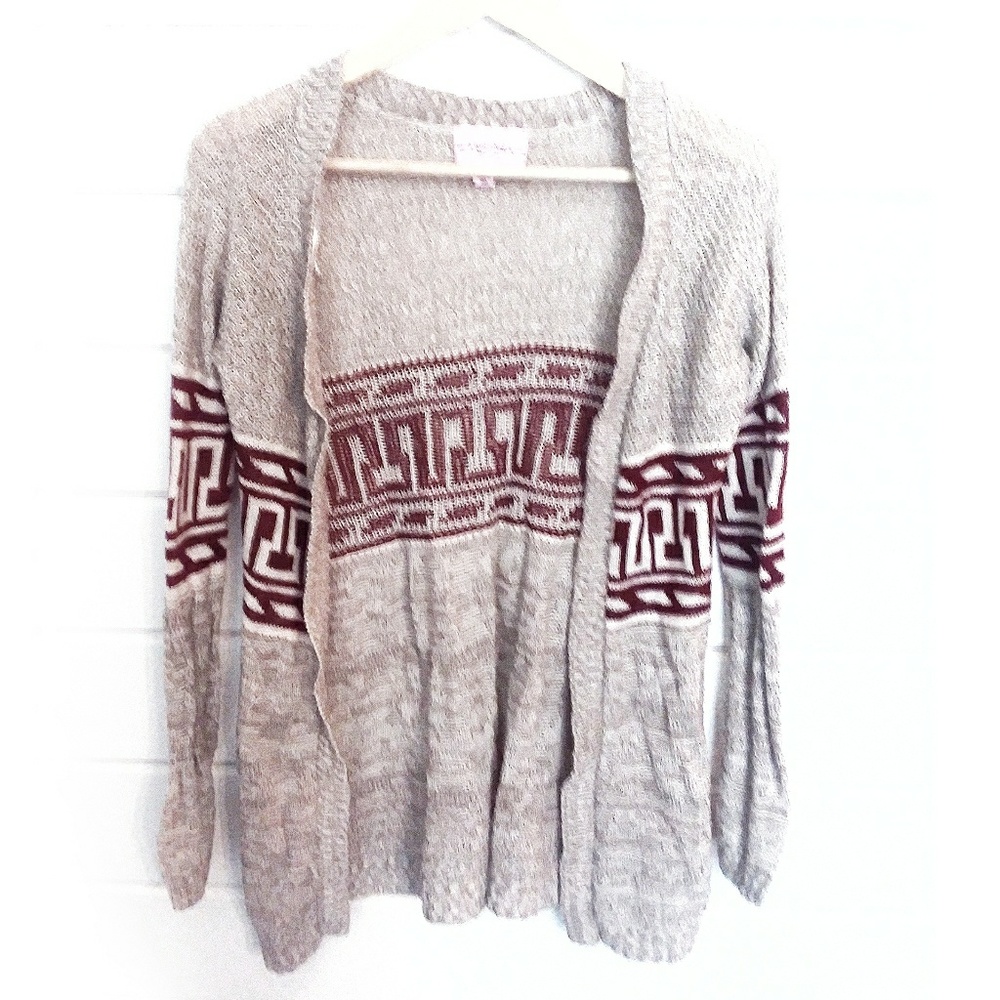 Tan & Red Cardigan Sweater Size Small